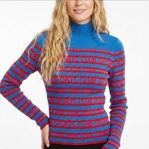 ATOIR Sz 2 SPORTS CLUB The Arcadia Top Blue Red Striped Mock Neck Ribbed Sweater